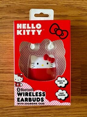 Hello Kitty Wireless Earbuds with Charging Case and Mic - NEW